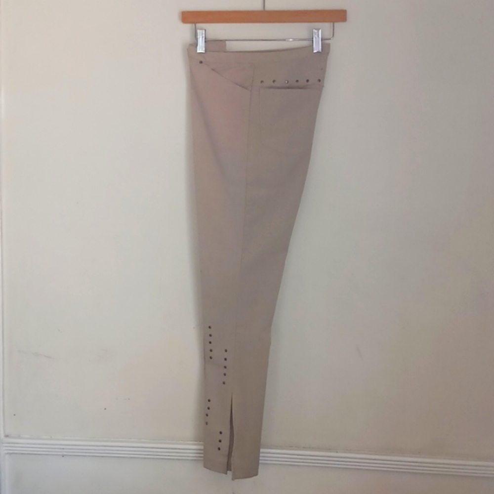 Anna Huling Cream Studded, Creased Linen Pant